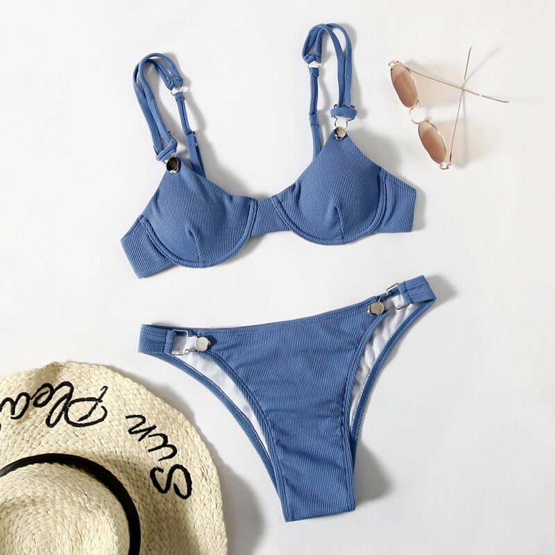 

Buckle Push Up Bikini Swimsuit, Dusty blue