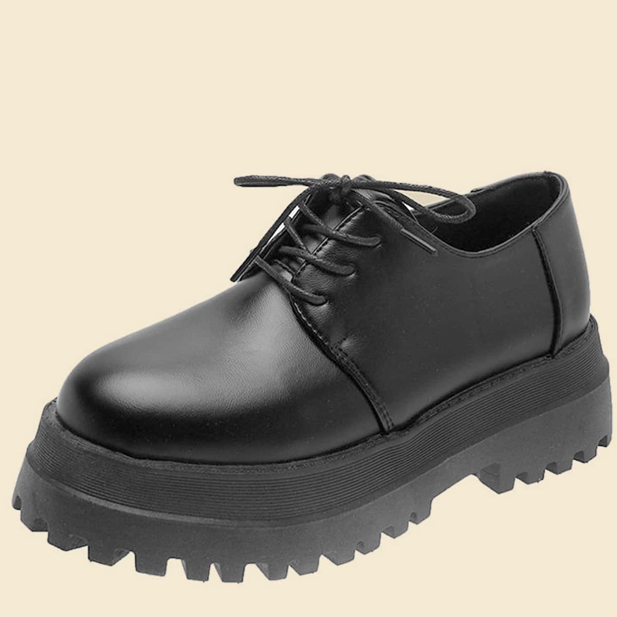 

Lace-up Front Platform Oxfords, Black