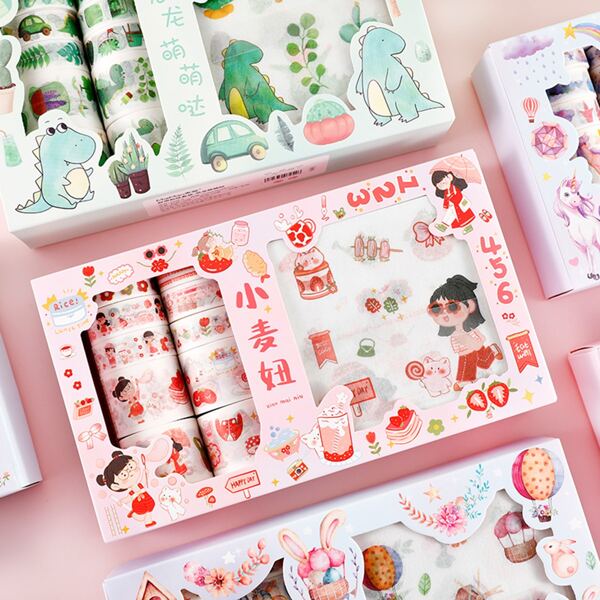 

10rolls Cartoon Graphic Random Tape & 10pcs Sticker Set, Multicolor