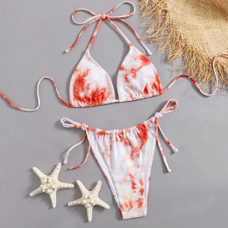 

Tie Dye Tie Side Bikini Swimsuit, Multicolor