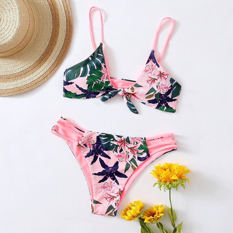 

Floral Cut Out Bikini Swimsuit, Multicolor