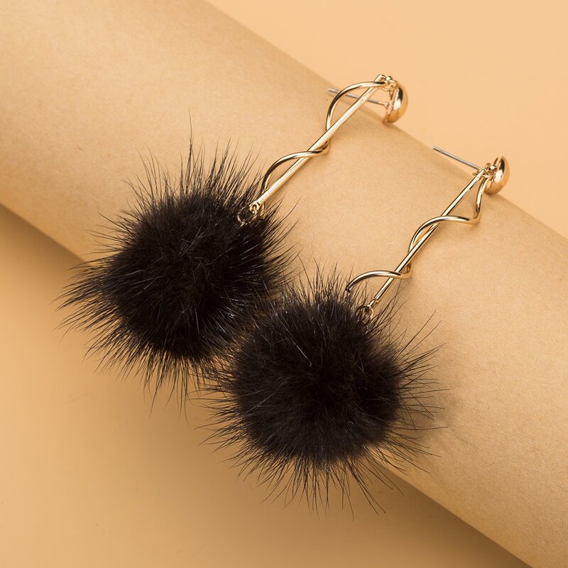 

Pom Pom Drop Earrings, Black