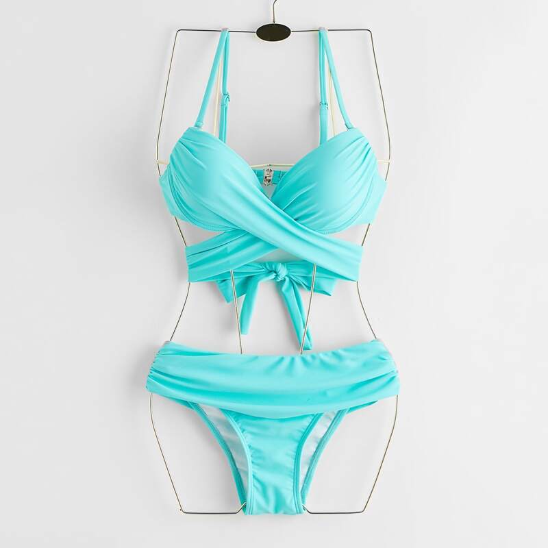 

Wrap Tie Back Bikini Swimsuit, Mint blue