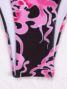 Summer Allover Print Cut-Out Bikini Set & Beach Skirt - Multicolor - View 5