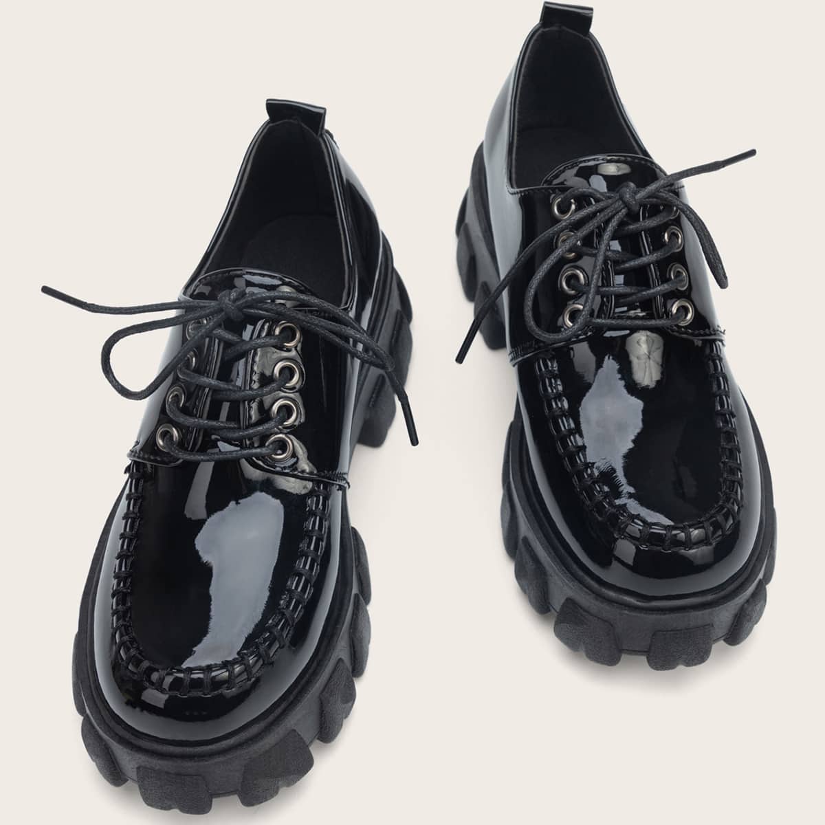

Lace-up Front Platform Oxfords, Black