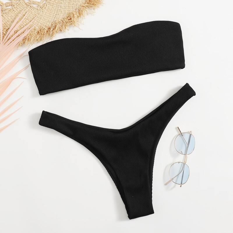 

Bandeau High Leg Bikini Swimsuit, Black