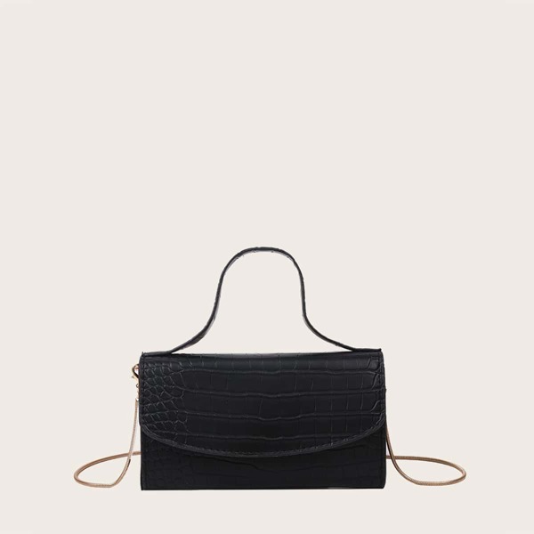 

Girls Croc Embossed Chain Satchel Bag, Black