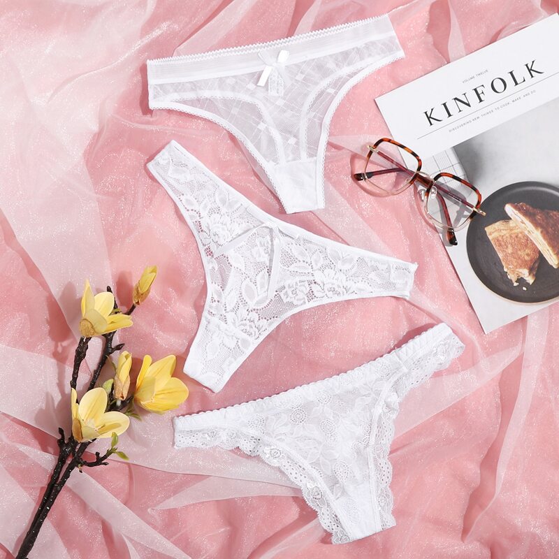 

3pack Floral Lace Thong Set, White