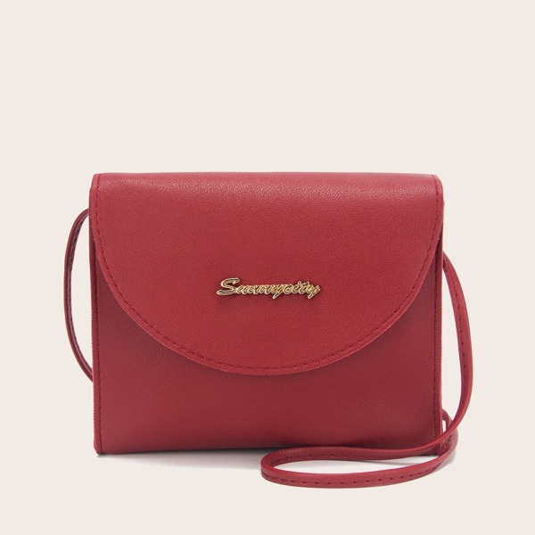 

Metal Letter Decor Crossbody Bag, Red
