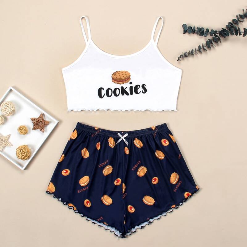 

Letter Graphic Cami Pajama Set, Blue and white