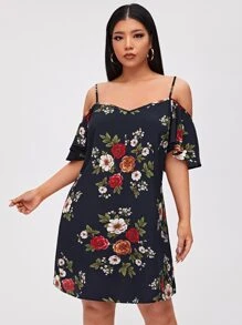SHEIN Đầm Plus Size Hoa Boho - Màu xanh hải quân - Xem 1