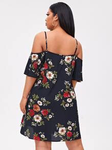 SHEIN Đầm Plus Size Hoa Boho - Màu xanh hải quân - Xem 2