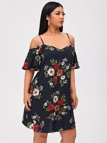 SHEIN Đầm Plus Size Hoa Boho - Màu xanh hải quân - Xem 3