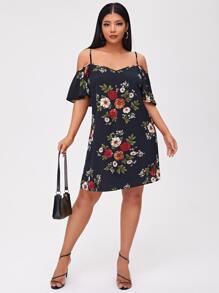 SHEIN Đầm Plus Size Hoa Boho - Màu xanh hải quân - Xem 4