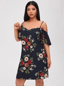 SHEIN Đầm Plus Size Hoa Boho - Màu xanh hải quân - Xem 5
