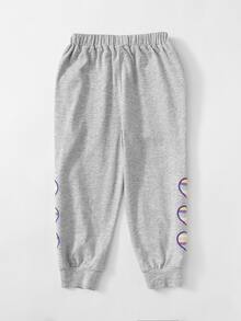 SHEIN Toddler Girls Knot Waist Heart Pattern Contrast Piping Trousers - Light Grey - View 2