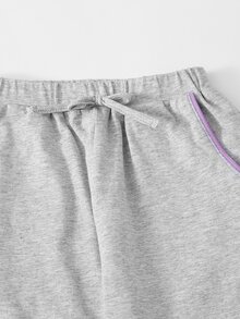 SHEIN Toddler Girls Knot Waist Heart Pattern Contrast Piping Trousers - Light Grey - View 3