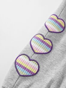 SHEIN Toddler Girls Knot Waist Heart Pattern Contrast Piping Trousers - Light Grey - View 4