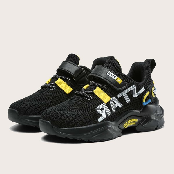 

Girls Velcro Strap Knit Sneakers, Black