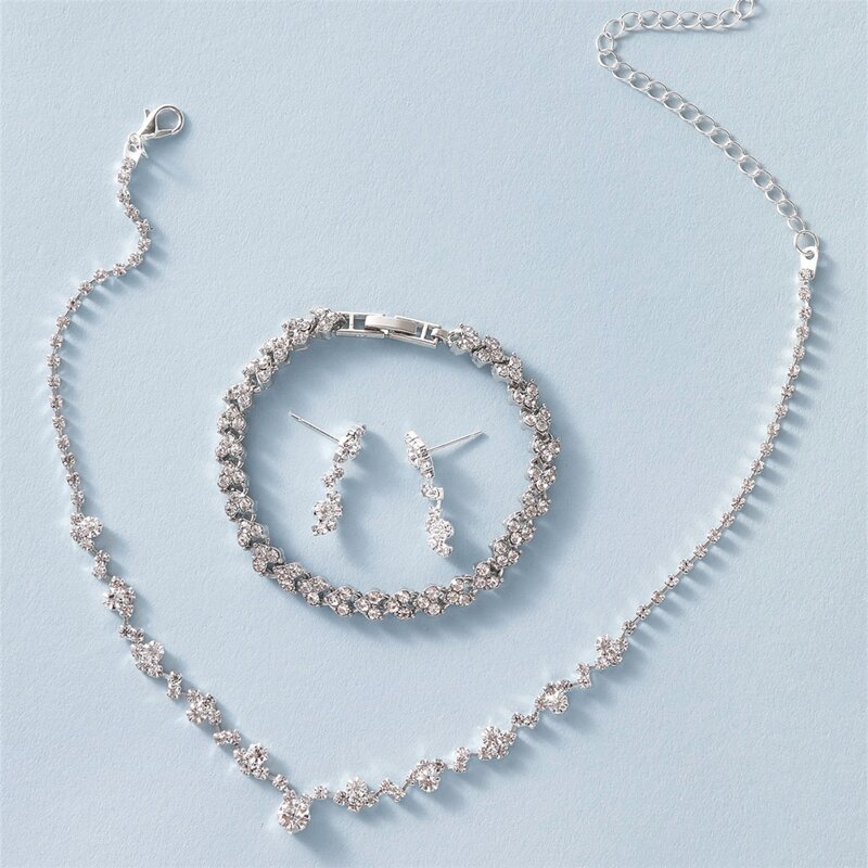 

4pcs Rhinestone Jewelry Set, Silver