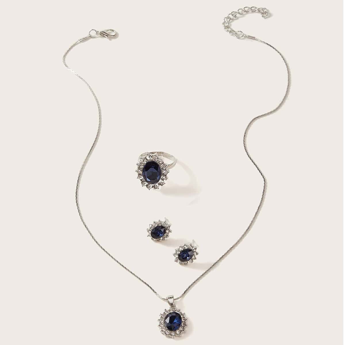 

4pcs Rhinestone Jewelry Set, Blue