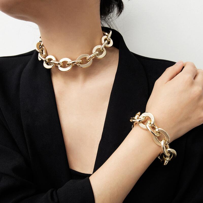 

1pc Chunky Chain Choker & 1pc Bracelet, Gold