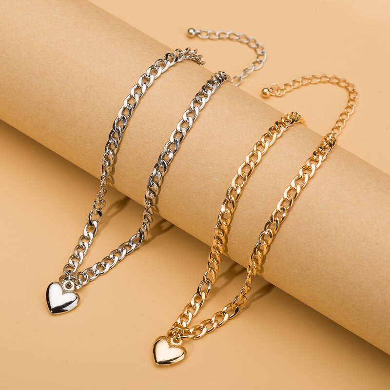 

2pcs Heart Chain Necklace, Multicolor