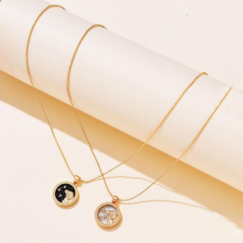 

2pcs Aries Pendant Necklace, Gold