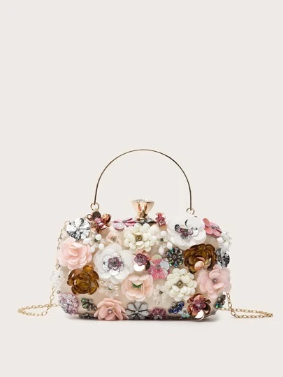 Floral Appliques Chain Clutch Bag - 100 Mother's Day Gift Ideas