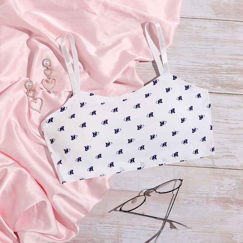 

Cartoon Cat Print Bralette, White