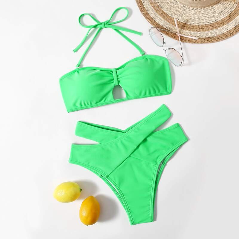 

Cut-out High Waist Bikini Swimsuit, Green neon