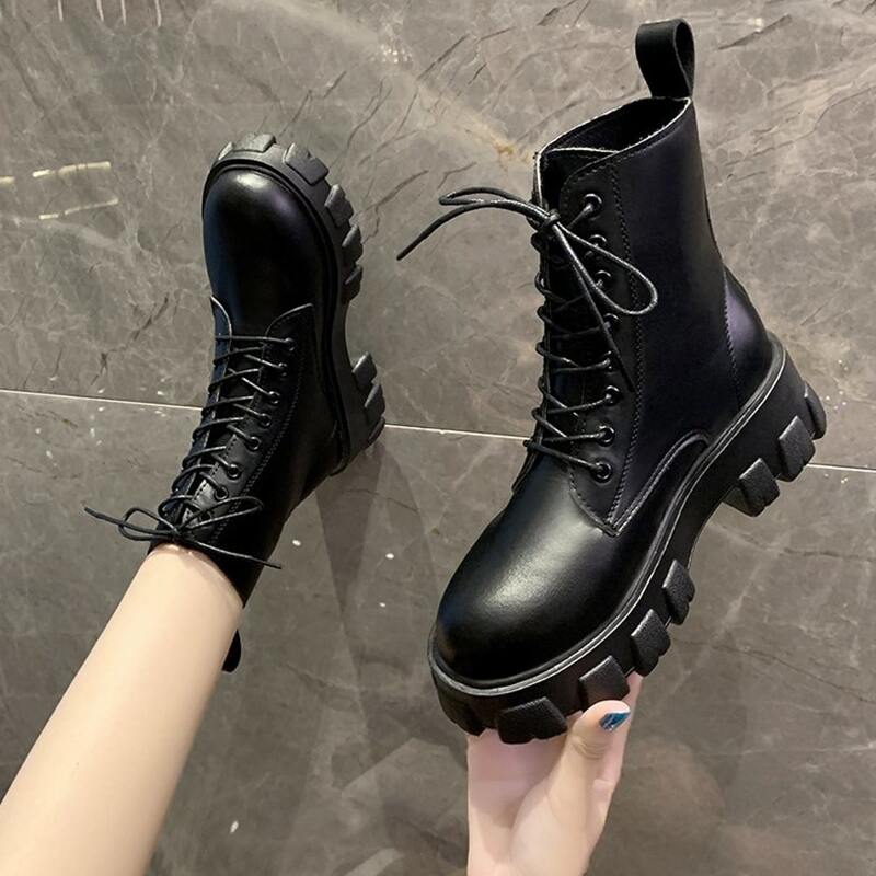 

Lace-up Lug Sole Combat Boots, Black