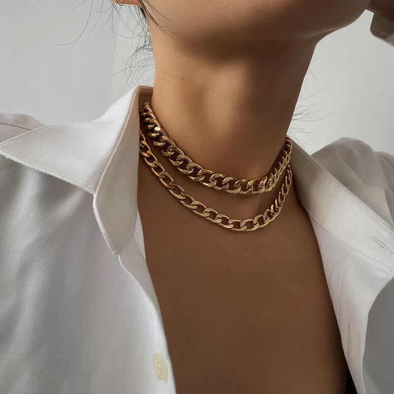 

2pcs Chunky Chain Necklace, Gold