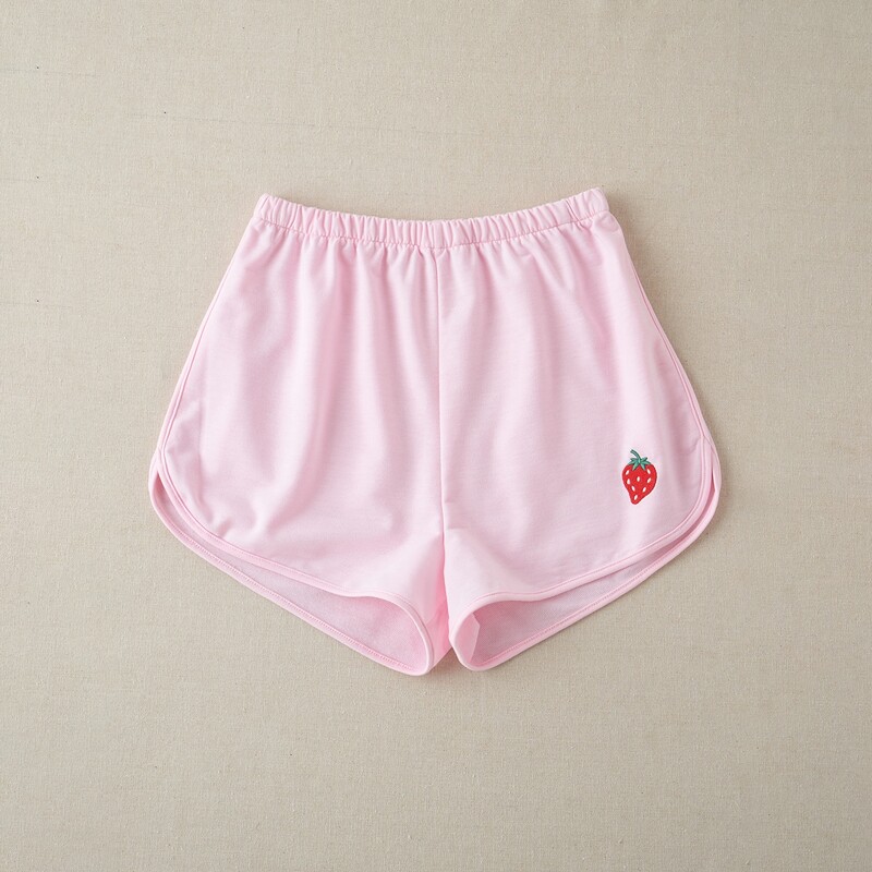 

Strawberry Embroidery Dolphin Shorts, Baby pink