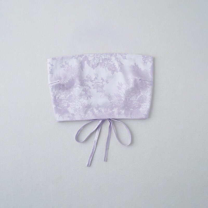 

Lace-up Back Jacquard Satin Tube Top, Lilac purple