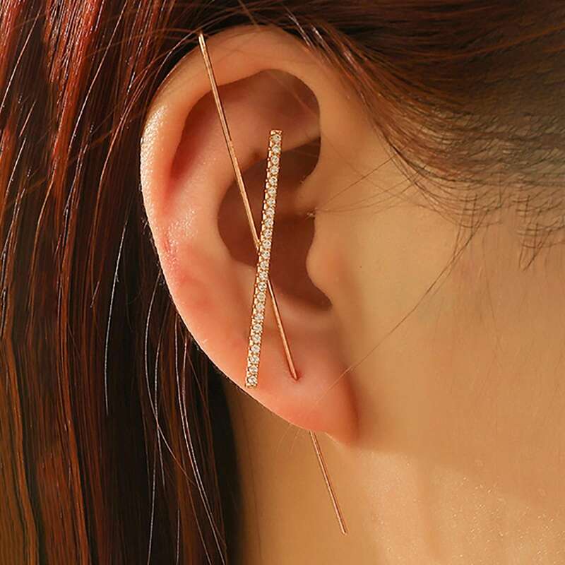 

1pc Rhinestone Cross Thread Ear Pin, Gold