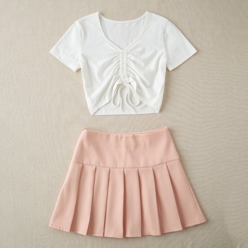 

Drawstring Tee & Pleated Tennis Skirt, Multicolor