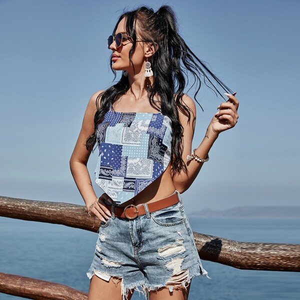

Paisley Patched Bandana Cami Top, Multicolor