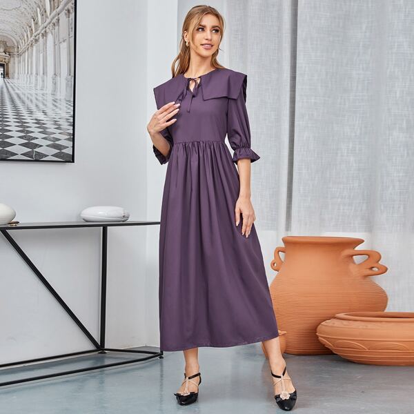 

Sailor Collar Flounce Sleeve Dress, Purple