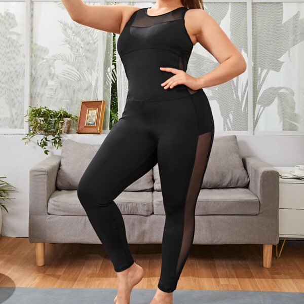 

Plus Contrast Mesh Cut Out Back Sports Bra With Leggings, Black