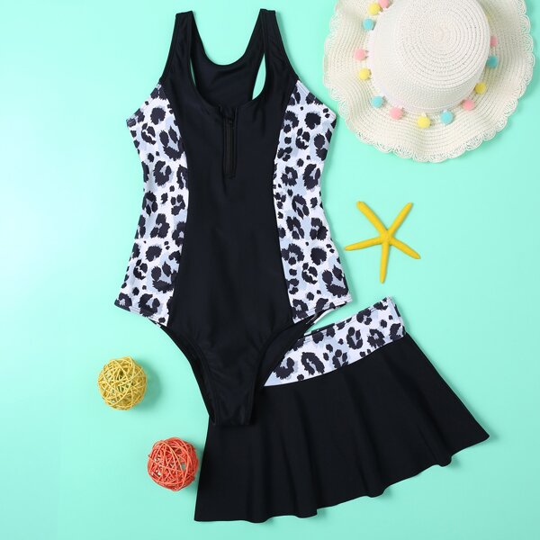 

Girls Leopard One Piece Swimsuit, Black
