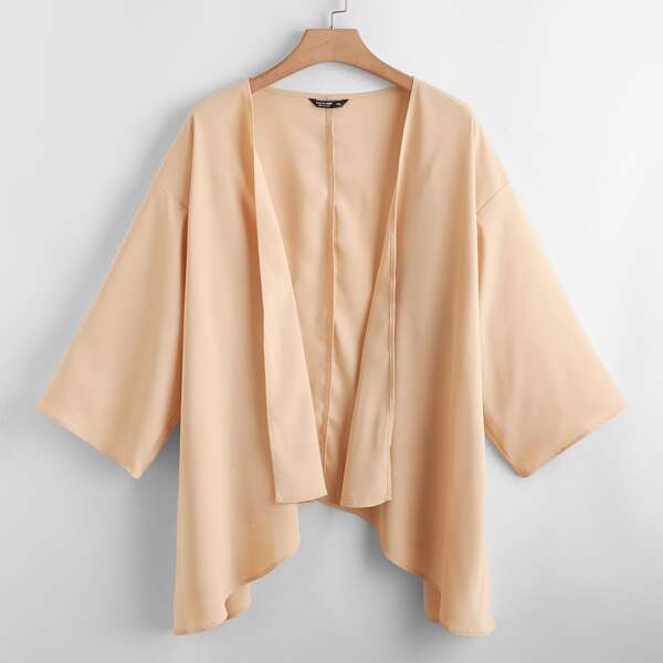 

Plus Drop Shoulder Asymmetrical Hem Coat, Apricot