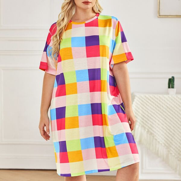 

Plus Colorful Plaid Nightdress, Multicolor