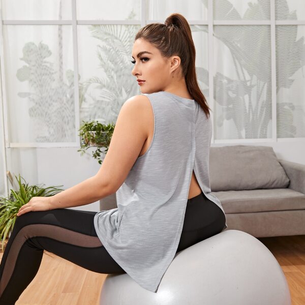 

Plus Space Dye Split Back Sports Tank Top, Light grey