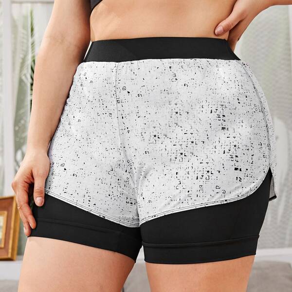 

Plus Graphic Print Combo Sports Shorts, Black and white