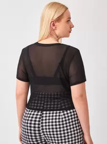 SHEIN Privé Plus Mesh Top Without Bra - Black - View 2