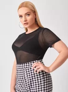 SHEIN Privé Plus Mesh Top Without Bra - Black - View 4