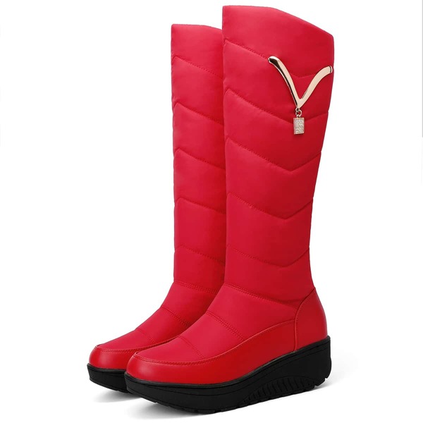 

Metal Decor Wide Fit Knee Snow Boots, Red