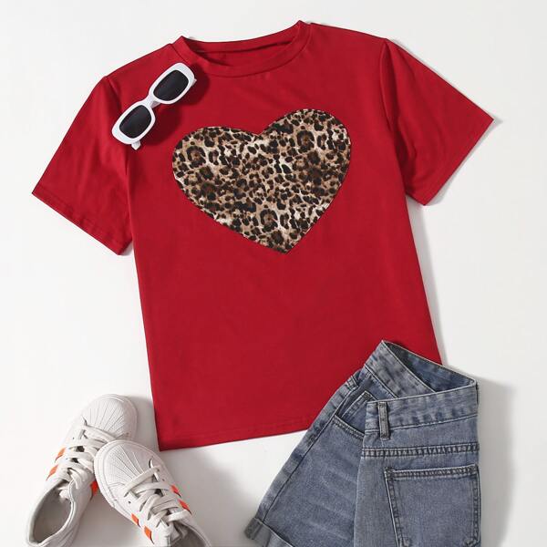 

Cheetah And Heart Print Tee, Burgundy