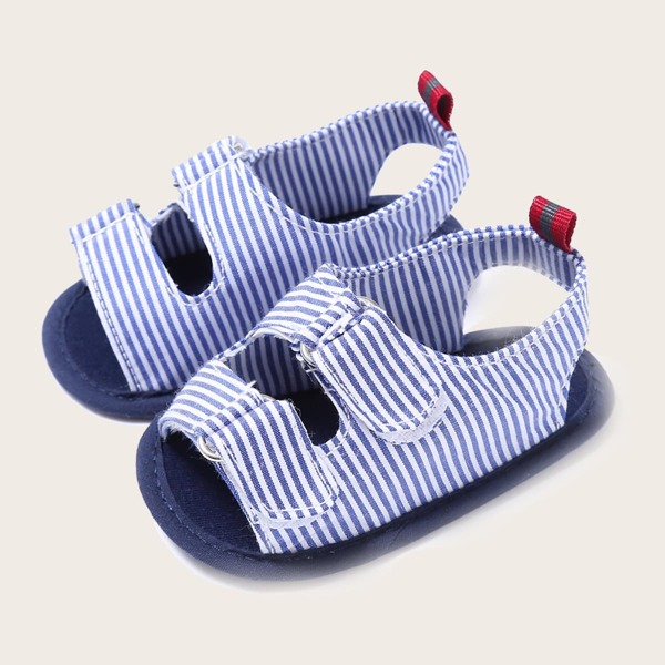

Baby Boy Striped Velcro Strap Sandals, Black and white
